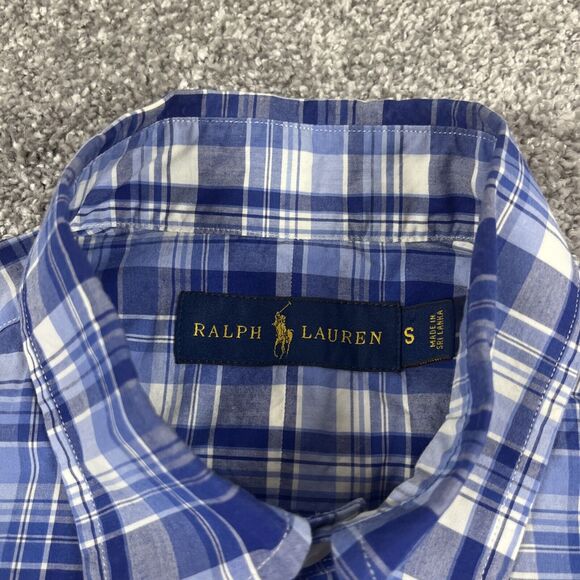 Ralph Lauren Button Down Shirt Mens Small Plaid Blue Short Sleeve - Picture 3 of 10